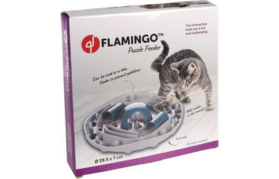 Flamingo Puzzle Feeder Hanto Interactive Cat Toy Grey/Blue 28.5x7cm