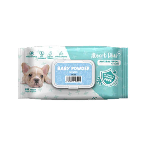 Absorb Plus AntiBacterial Pet Wipes Baby Powder Scented