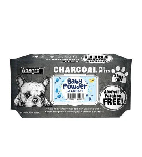 Absorb Plus Charcoal Pet Wipes Baby Powder Scented