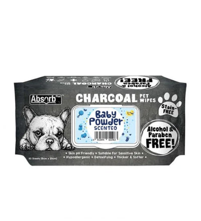 Absorb Plus Charcoal Pet Wipes Baby Powder Scented