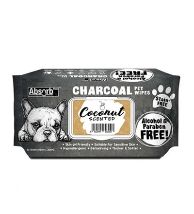 Absorb Plus Charcoal Pet Wipes Coconut Scented