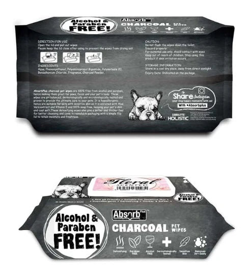 Absorb Plus Charcoal Pet Wipes Floral Scented