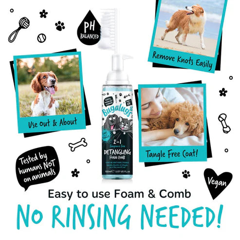 Bugalugs 2in1 Fragrance Free Detangling Foam Comb for Dogs - 150ML