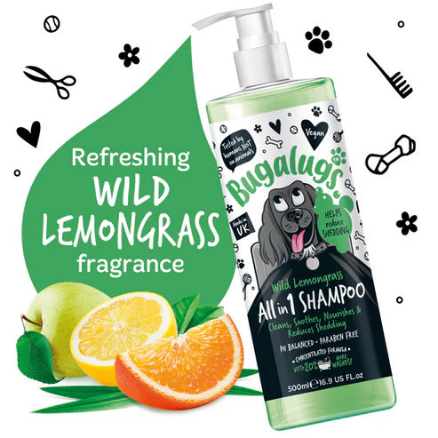 Bugalugs All in 1 Wild Lemongrass Shed Control Dog Shampoo - 500ML