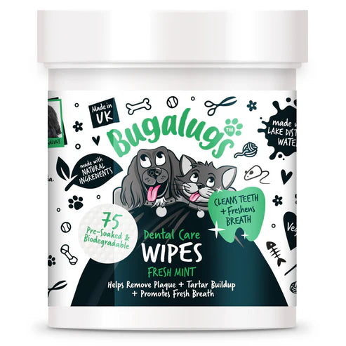 Bugalugs Dental Care Biodegradable Wipes for Dogs & Cats - 75WIPES