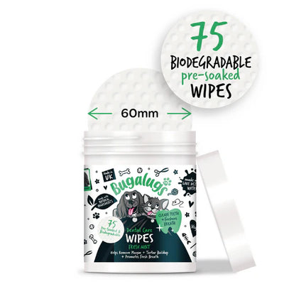 Bugalugs Dental Care Biodegradable Wipes for Dogs & Cats - 75WIPES