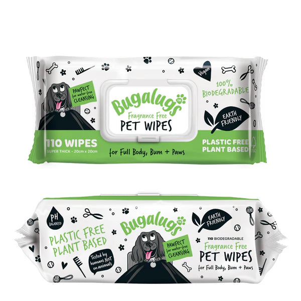 Bugalugs Fragrance Free Biodegradable Dog Wipes - 110 WIPES