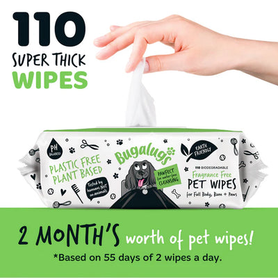 Bugalugs Fragrance Free Biodegradable Dog Wipes - 110 WIPES