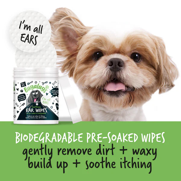 Bugalugs Soothing Biodegradable Ear Wipes for Dogs & Cats - 100WIPES