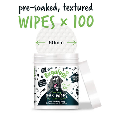 Bugalugs Soothing Biodegradable Ear Wipes for Dogs & Cats - 100WIPES