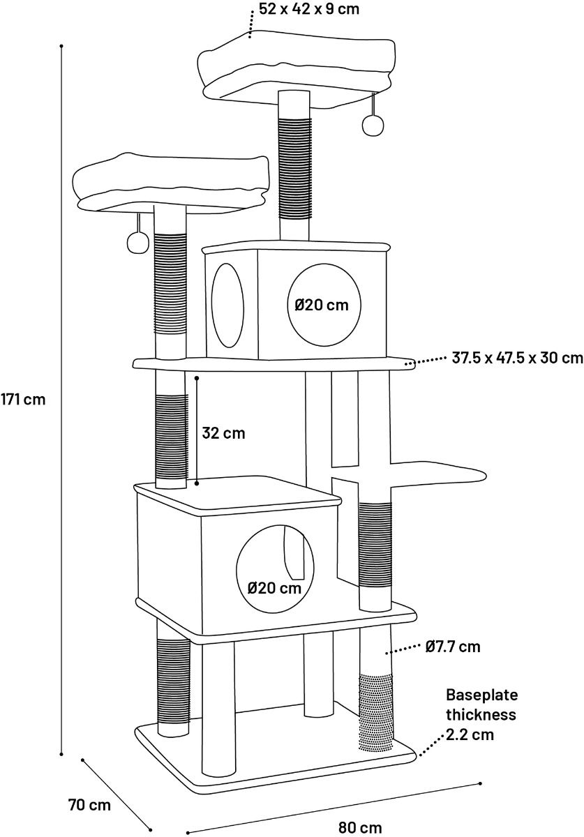Flamingo Aurora Grey Cat Scratching Tree 80x70x171cm
