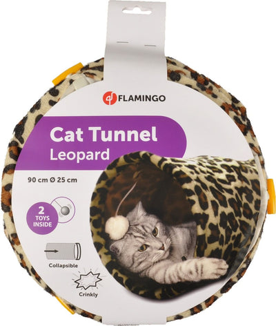 Flamingo Leopard Tunnel with Ball Brown Cat Toy 90x25cm