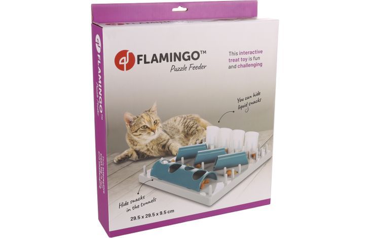 Flamingo Puzzle Feeder Fumbo Interactive Cat Toy Grey/Blue 26x20cm