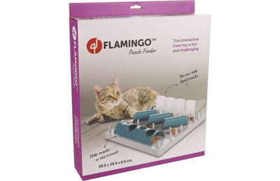 Flamingo Puzzle Feeder Fumbo Interactive Cat Toy Grey/Blue 26x20cm