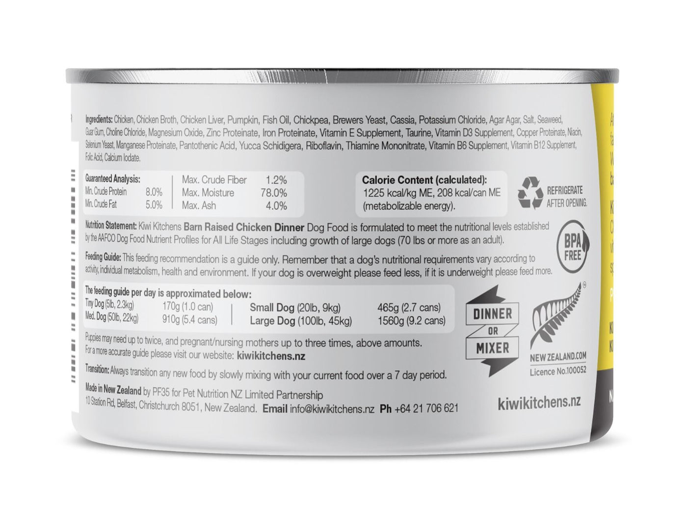 Kiwi Kitchens Barn Raised Chicken Dinner Canned Wet Dog Food