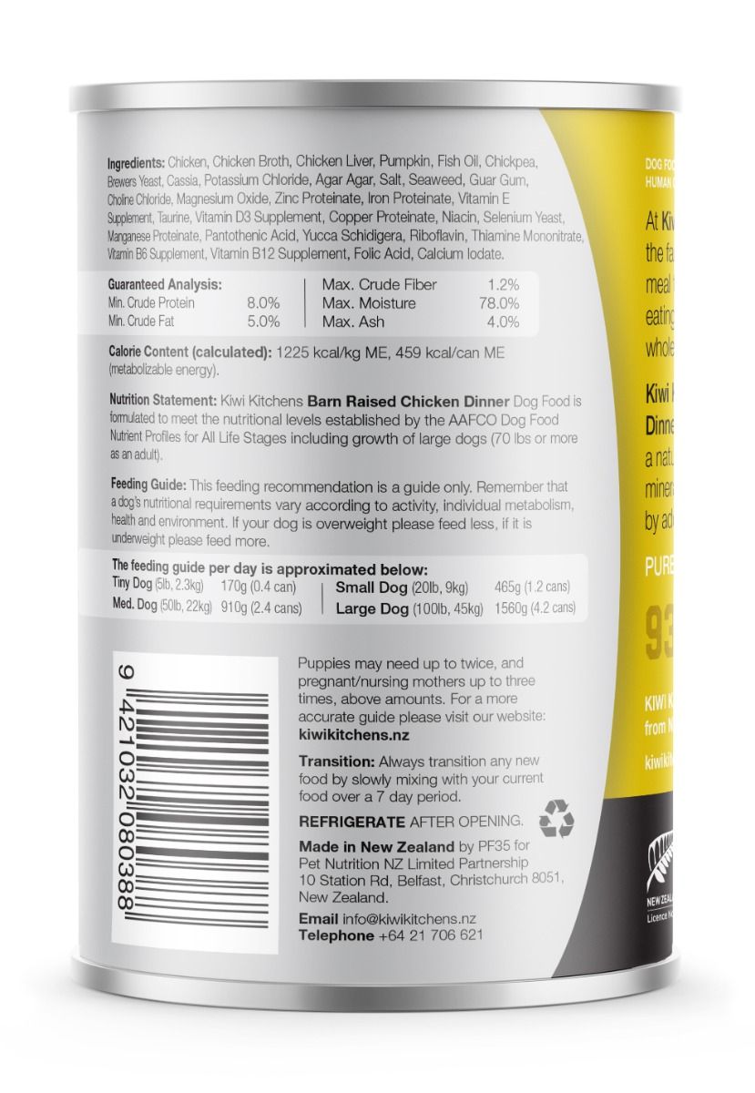 Kiwi Kitchens Barn Raised Chicken Dinner Canned Wet Dog Food