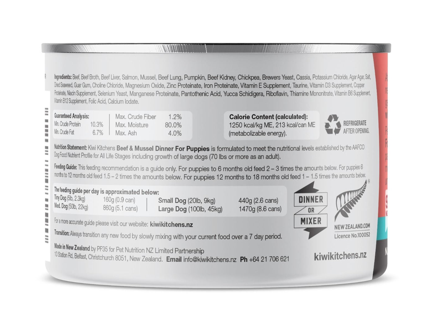 Kiwi Kitchens Grass Fed Beef & Mussel Dinner Canned Wet Puppy Food