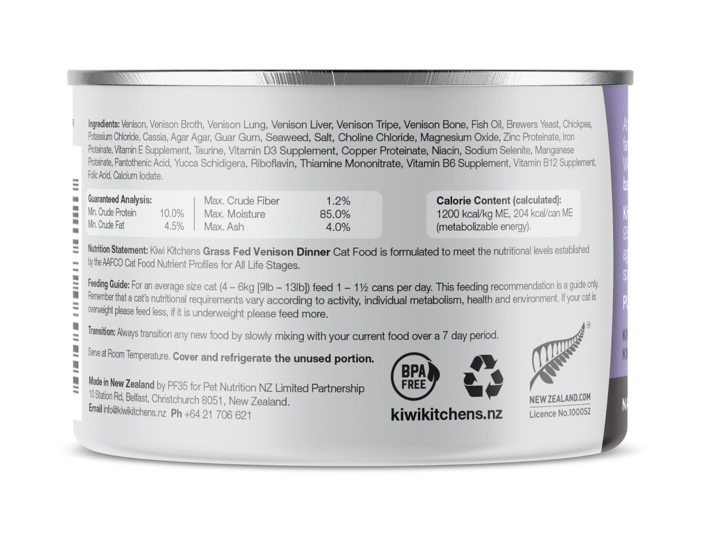 Kiwi Kitchens Grass Fed Venison Dinner Canned Wet Cat Food