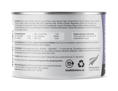 Kiwi Kitchens Grass Fed Venison Dinner Canned Wet Cat Food