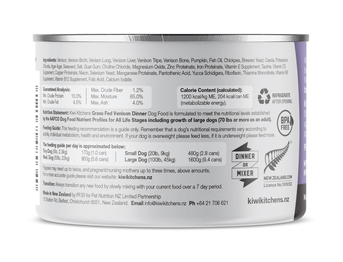 Kiwi Kitchens Grass Fed Venison Dinner Canned Wet Dog Food