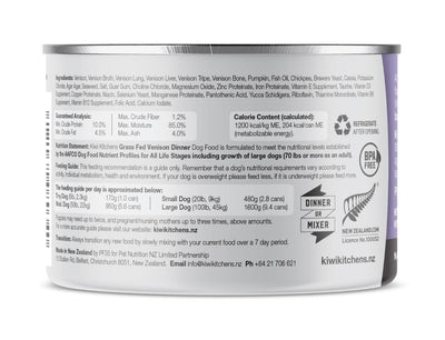 Kiwi Kitchens Grass Fed Venison Dinner Canned Wet Dog Food