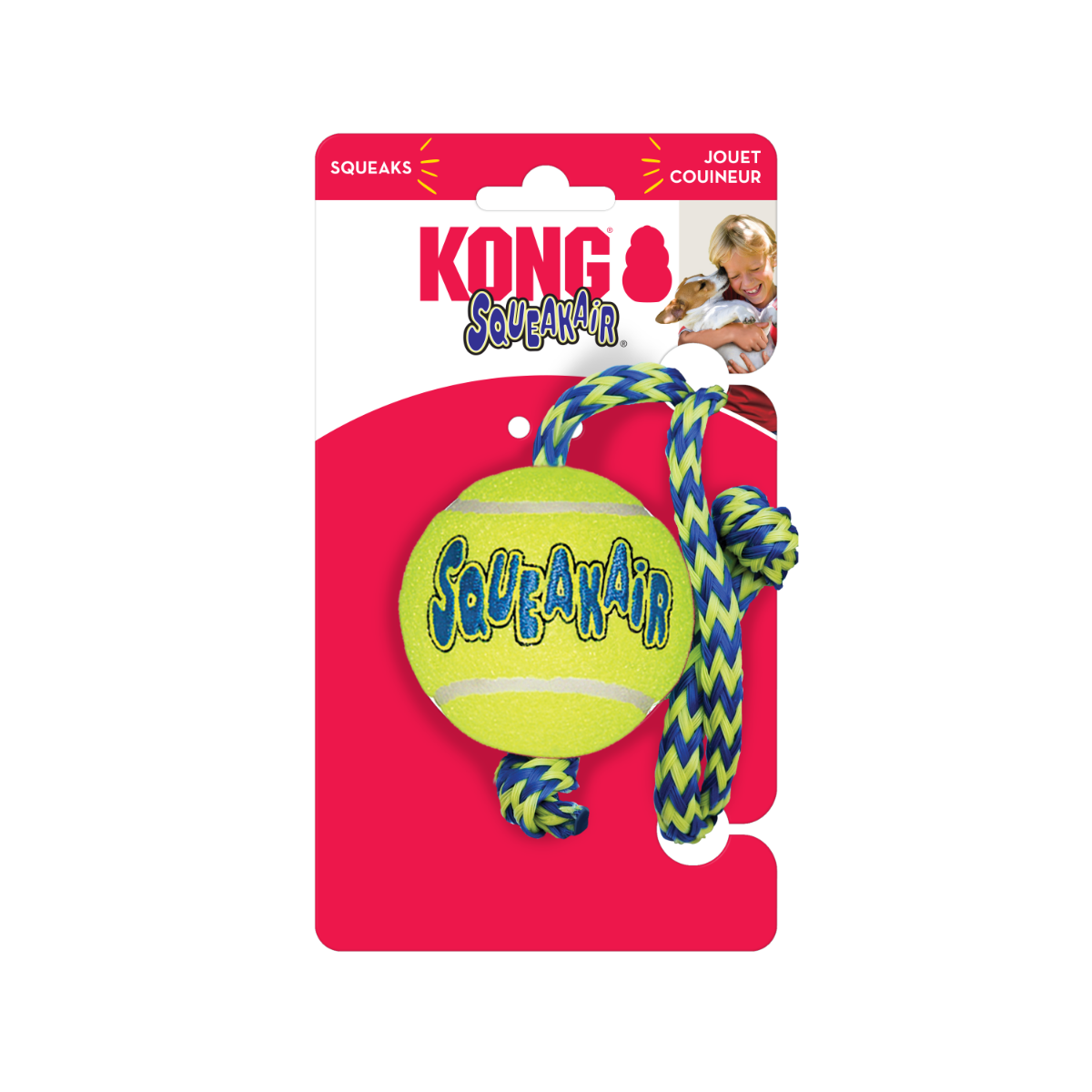 Kong SqueakAir Ball w/ Rope Dog Toy
