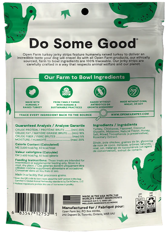 Open Farm Grain Free Jerky Strips Turkey Dog Treat 158G