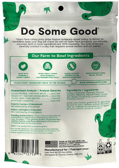 Open Farm Grain Free Jerky Strips Turkey Dog Treat 158G