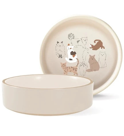 PetShop by Fringe Studio Pencil Cats Minimal Stoneware Pet Bowl