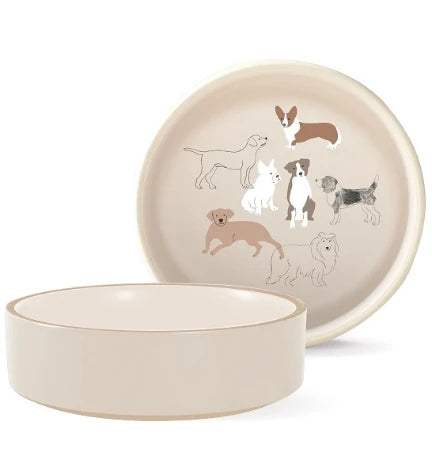 PetShop by Fringe Studio Pencil Dogs Minimal Stoneware Pet Bowl