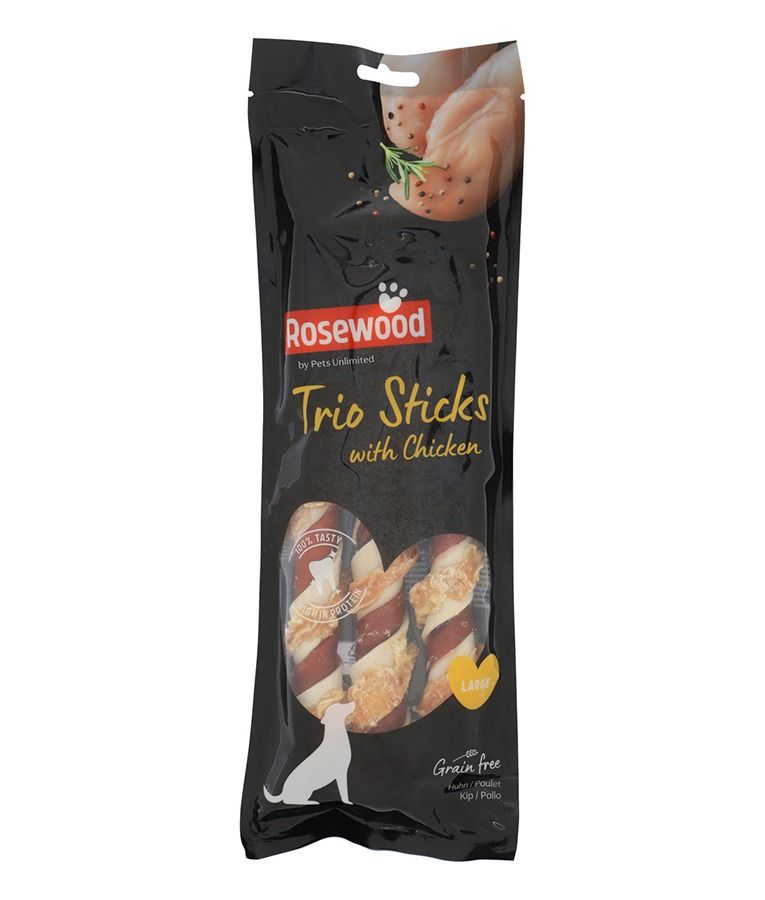 Pets Unlimited Tricolor Chewy Stick with Chicken Large Dog Treats 3pcs