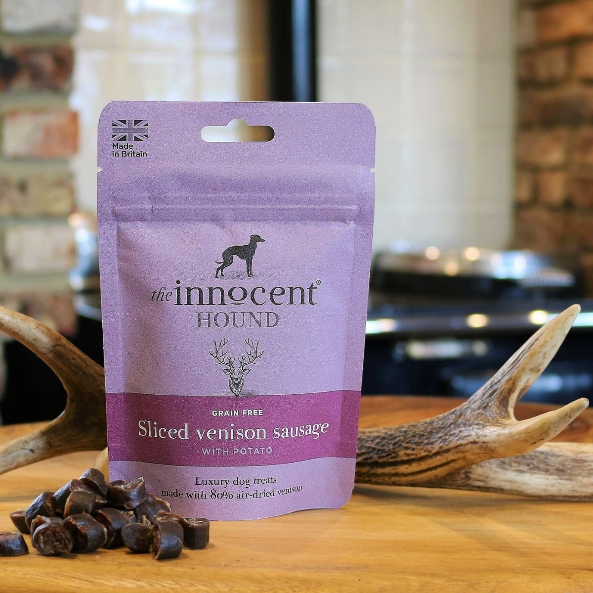 The Innocent Hound Sliced Venison with Potato Dog Sausages 70g