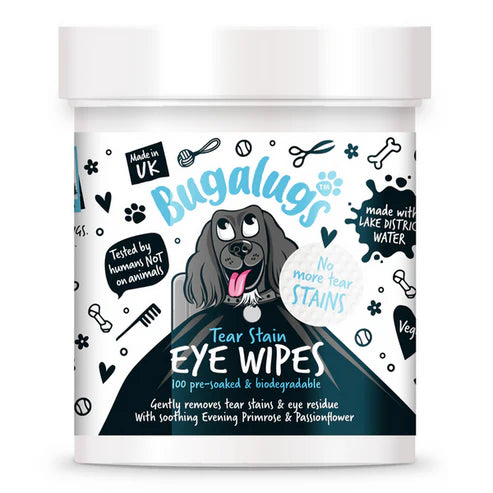 Bugalugs Tear Stain Biodegradable Eye Wipes for Dogs & Cats - 100WIPES