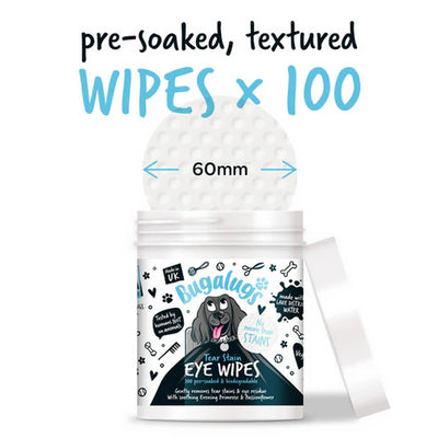 Bugalugs Tear Stain Biodegradable Eye Wipes for Dogs & Cats - 100WIPES